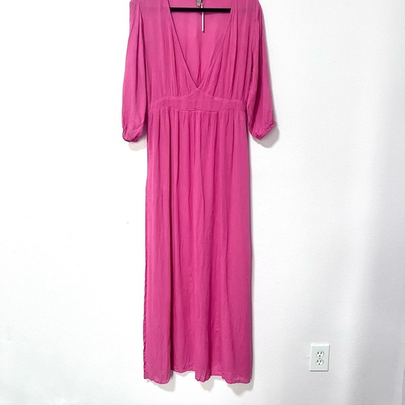 NEW ASOS magenta Maxi kimono beach summer with V-Neck and Bishop Sleeves 8 - Picture 1 of 7
